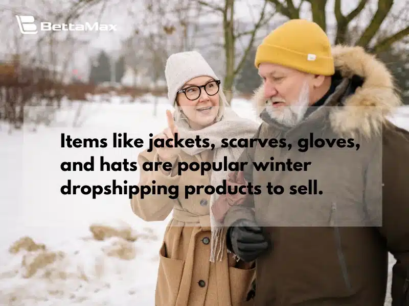 Jackets, scarves, gloves, and hats are popular winter dropshipping products