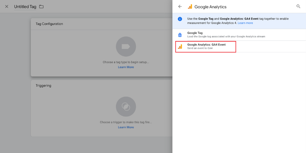 Select Google Analytics: GA4 Event