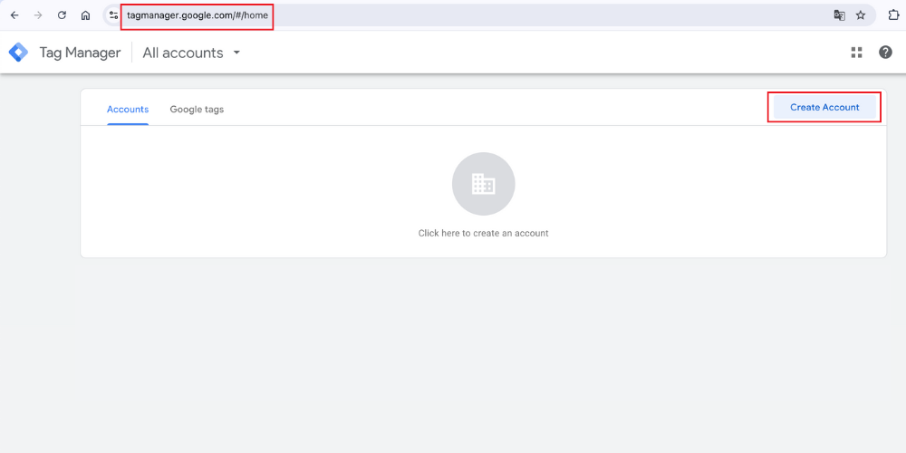 Access Google Tag Manager to start account registration
