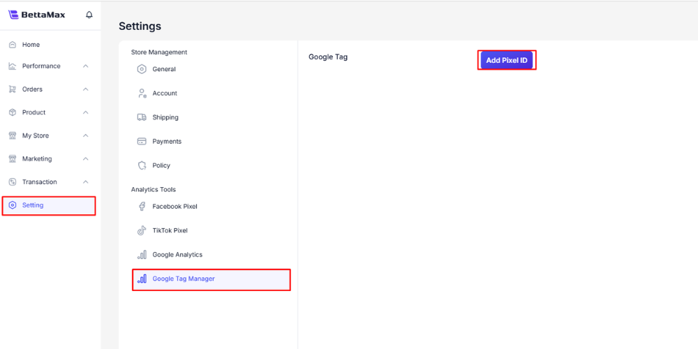 Steps to install Google Tag Manager on BettaMax