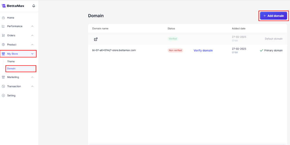 Người dùng nhập tên Domain vừa mua vào nền tảng