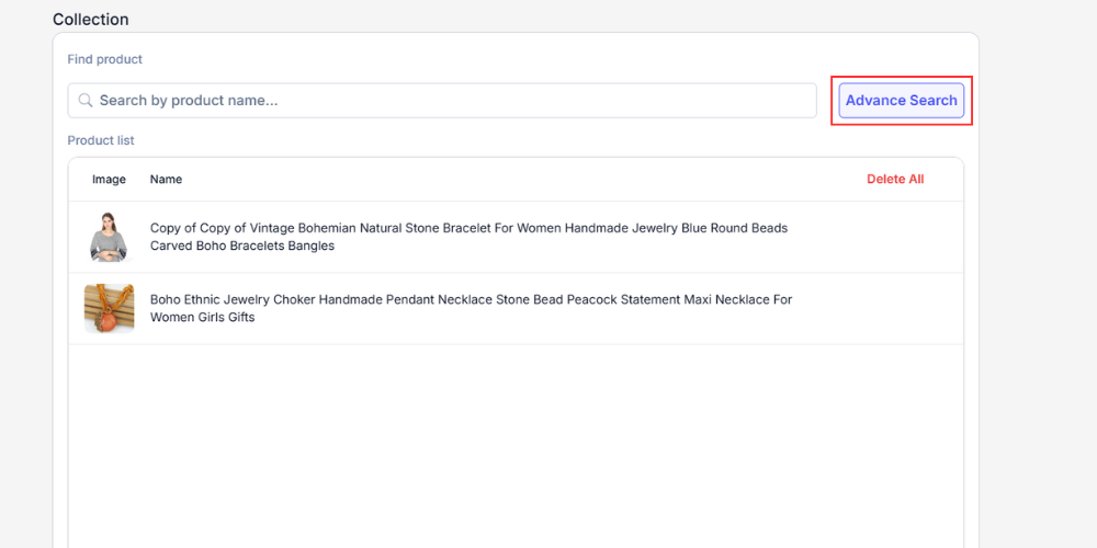 Search for products using the advanced method
