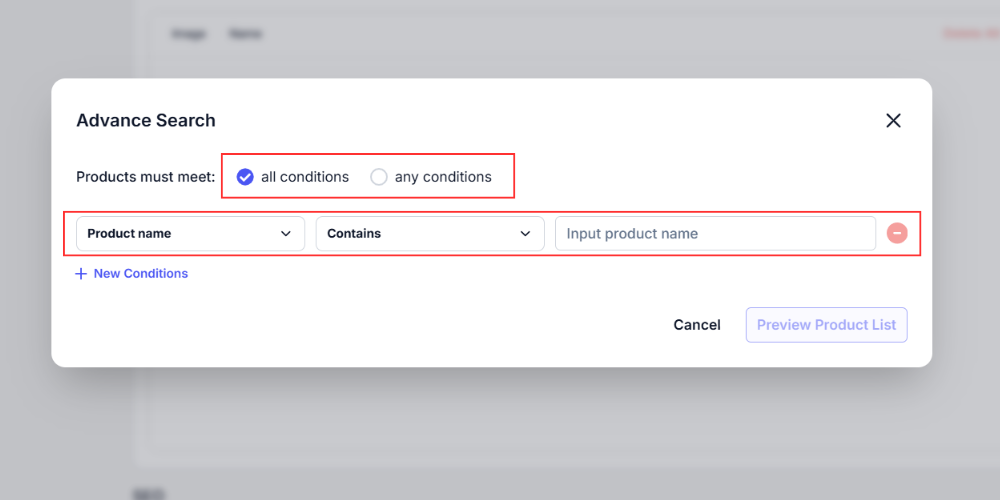 Search for products using the advanced method