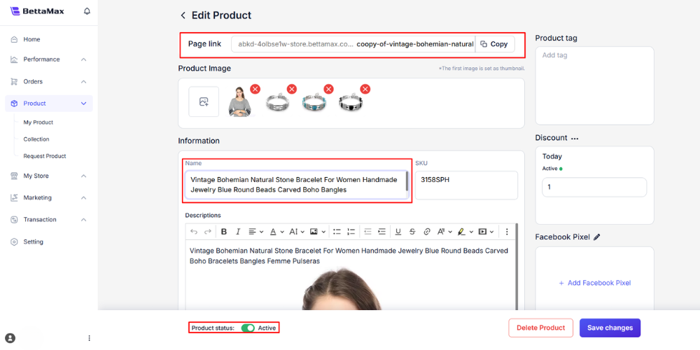 Edit details on the duplicated product page