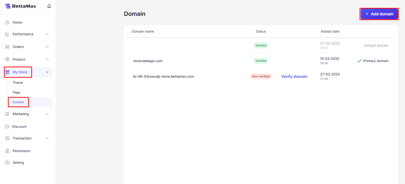 chọn My Store và chọn biến Domain