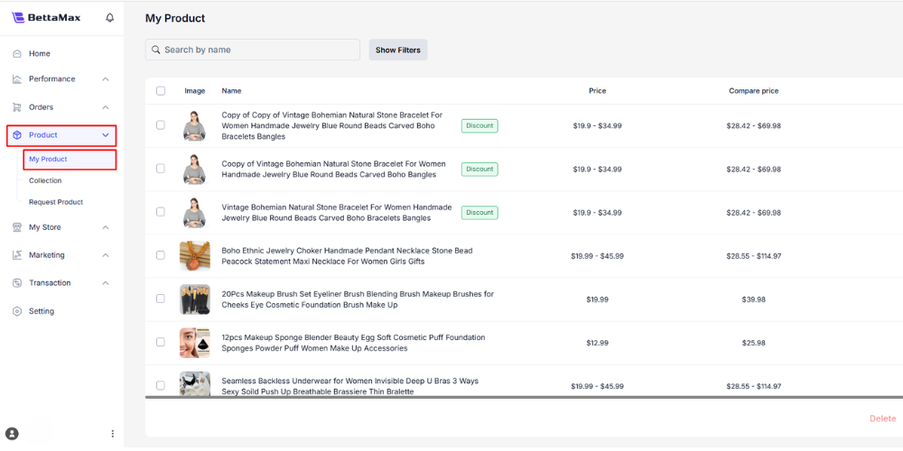 Users click My Product to view product cost details