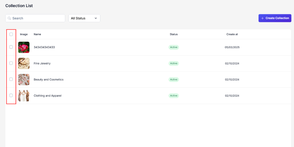 Select a collection via the checkbox