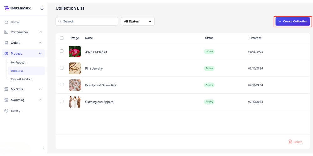 Click Create Collection to start building a collection