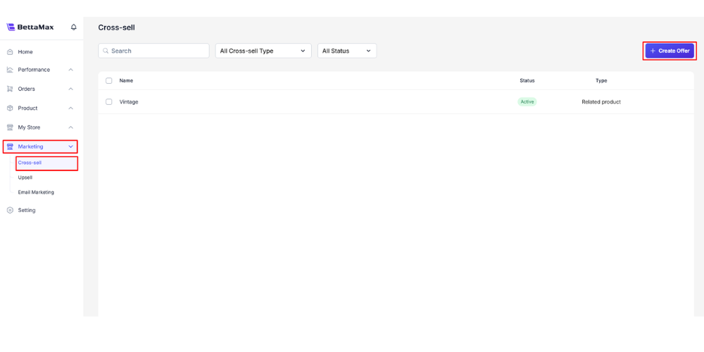 Select the Cross-Sell option