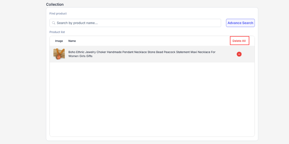 Delete all products with this action.
