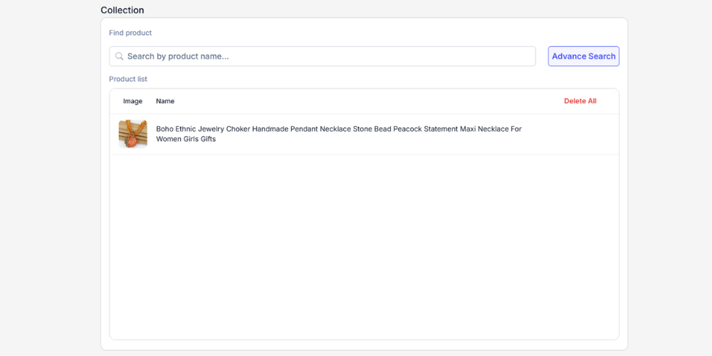 Successfully added products display on the creation screen