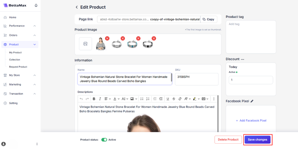 Click Save Changes to store the duplicated product’s info