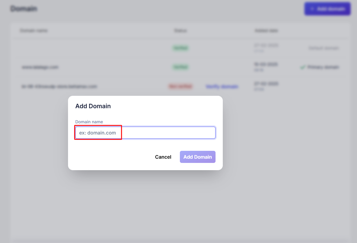 nhập tên domain vừa mua
