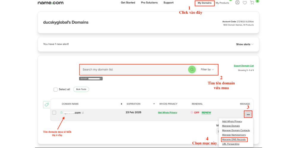 Hướng dẫn mua Domain gắn vào nền tảng với name.com