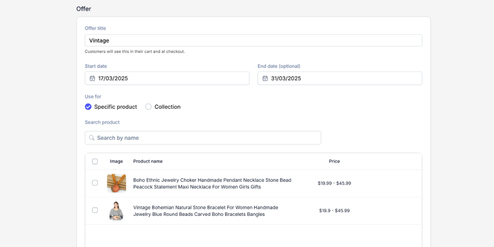 Fill in the offer details