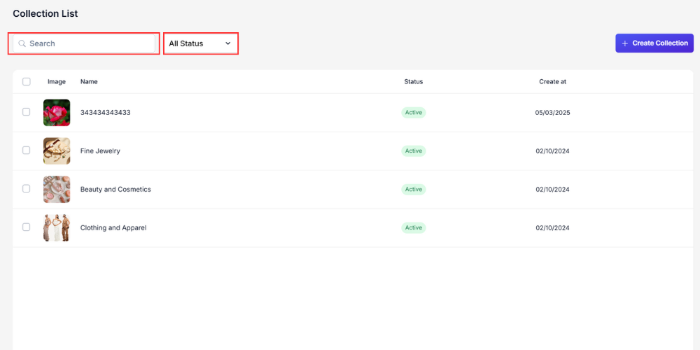 Two ways to search for collections