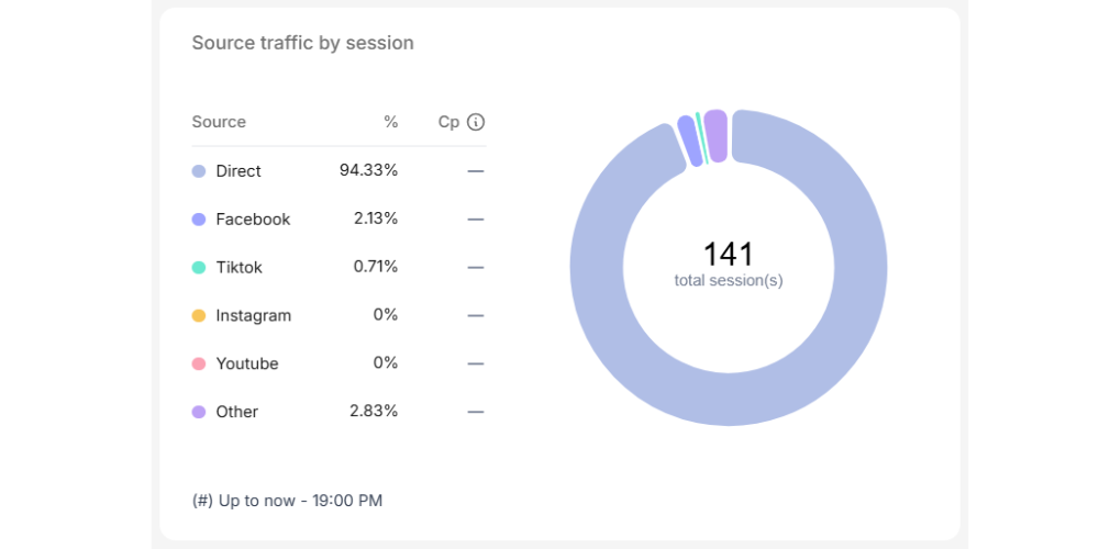 Biểu đồ Source Traffic by Session thể hiện nguồn gốc lưu lượng truy cập