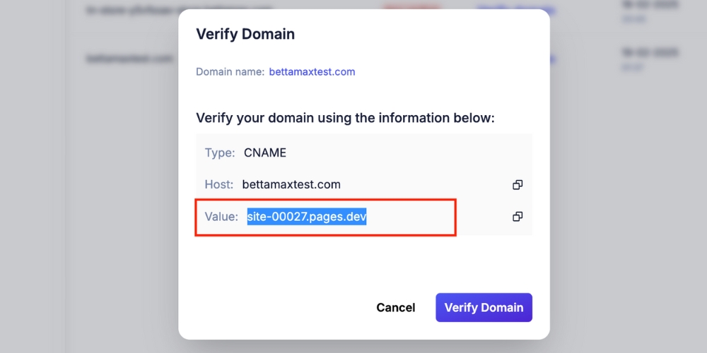 Copy phần giá trị Domain để gắn vào Name.com
