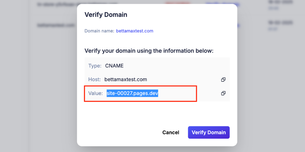 Copy the domain value to link it to Name.com