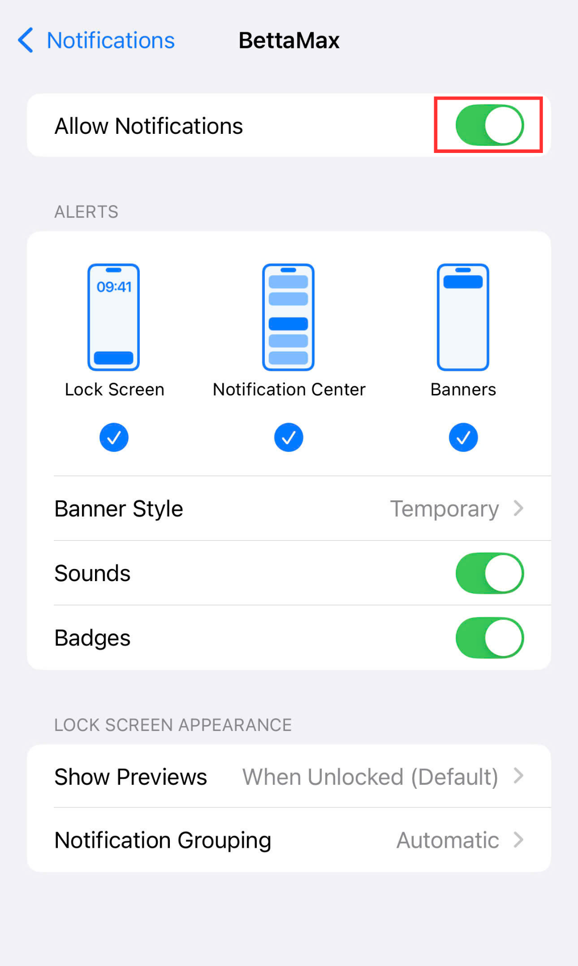 Turn on Allow Notifications to receive alerts