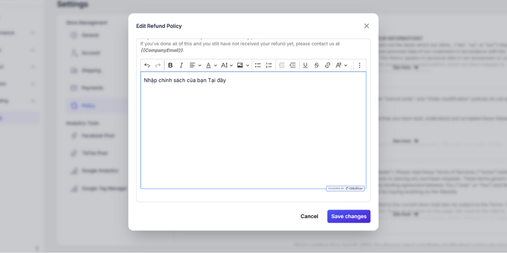 Người dùng thêm chính sách riêng của bạn vào mục Add your policy