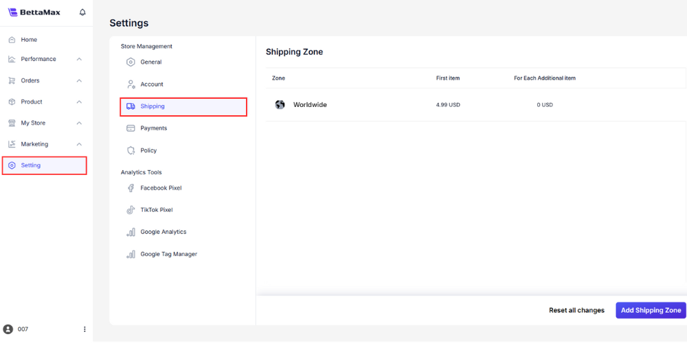 Steps to configure shipping fees on BettaMax