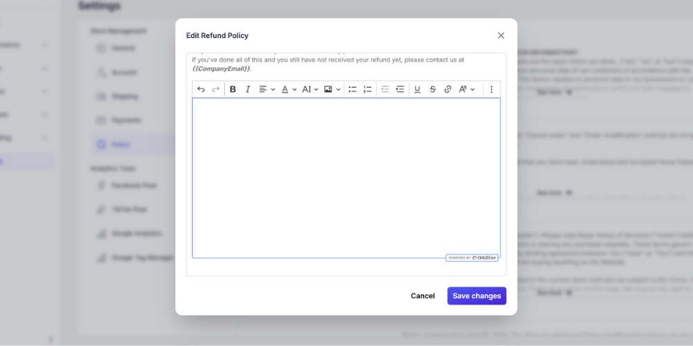 Users add custom policies in the designated field