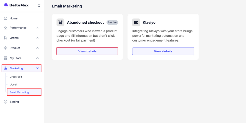 Users navigate to Email Marketing