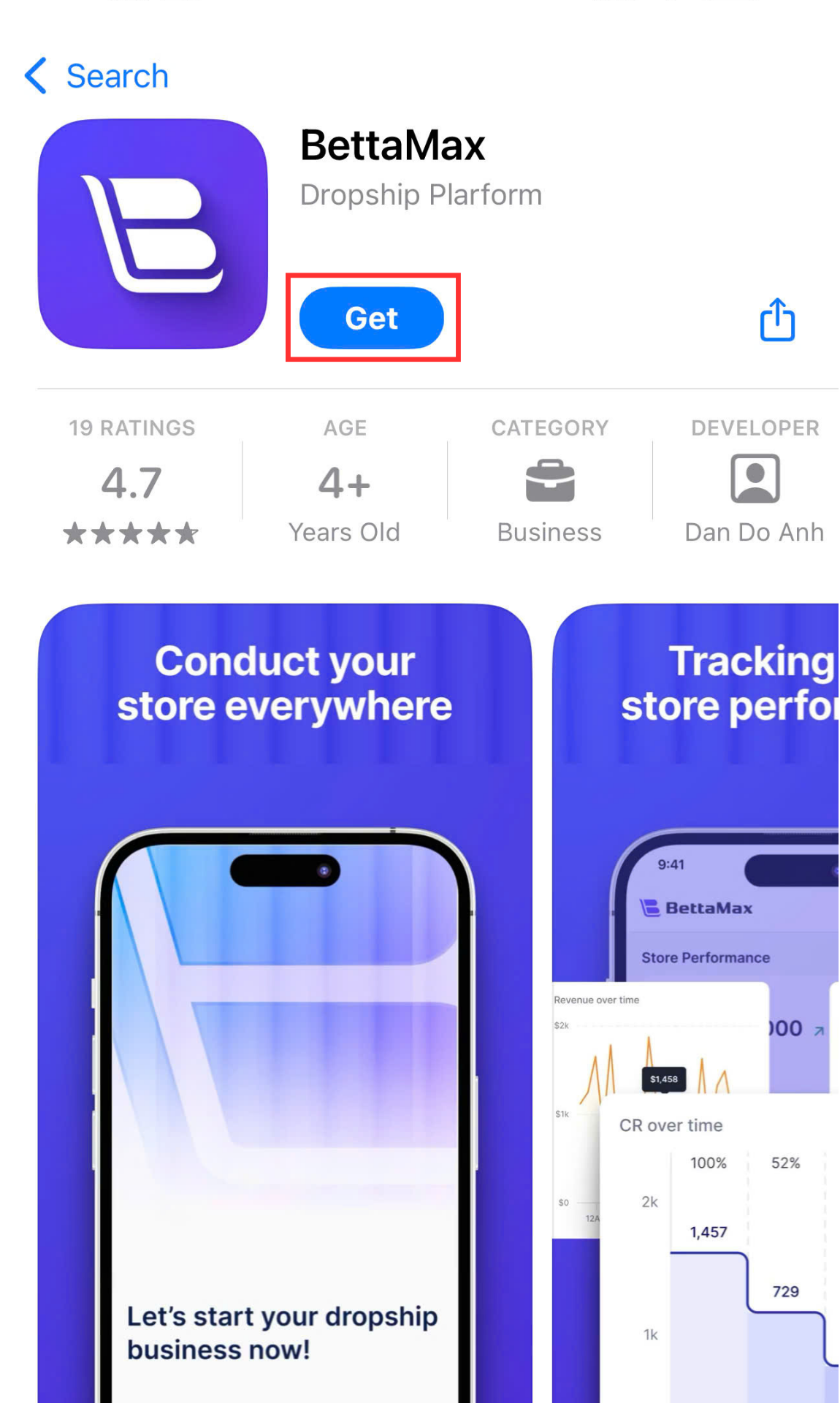 Người dùng vào App Store hoặc Google Play để tải ứng dụng BettaMax