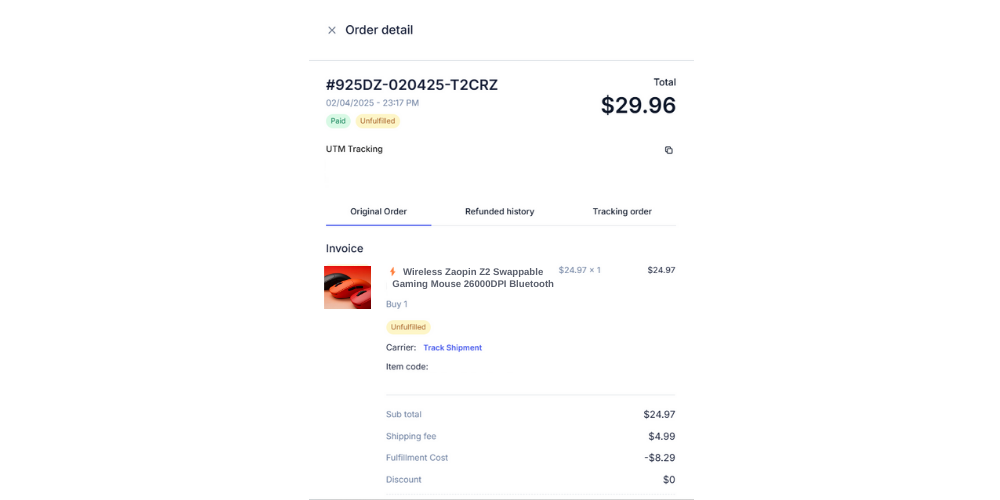 Track key order metrics in the Original Order section
