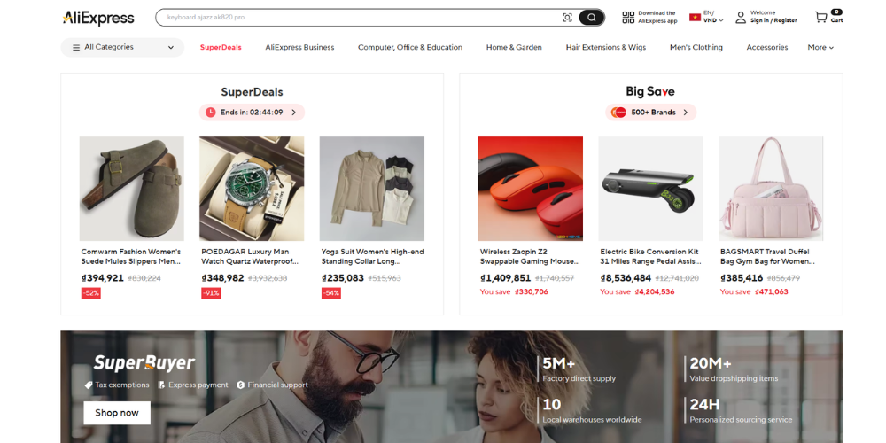AliExpress cung cấp đa dạng sản phẩm với mức giá phải chăng