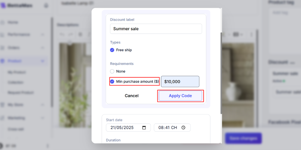 Set a minimum purchase amount to enable free shipping for qualifying orders