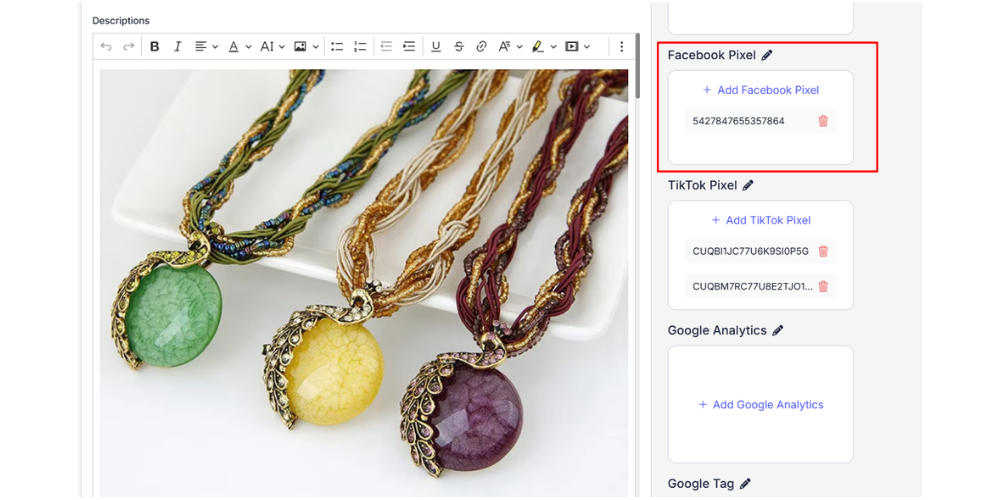 Pixel gắn thành công sẽ được hiển thị tại ô Facebook Pixel