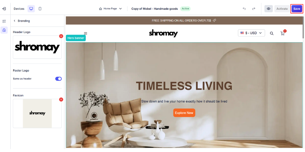 Click Save to complete the logo update process for your store
