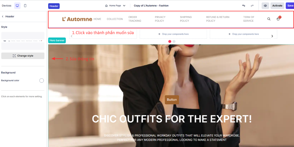 Cách chỉnh sửa một thành phần