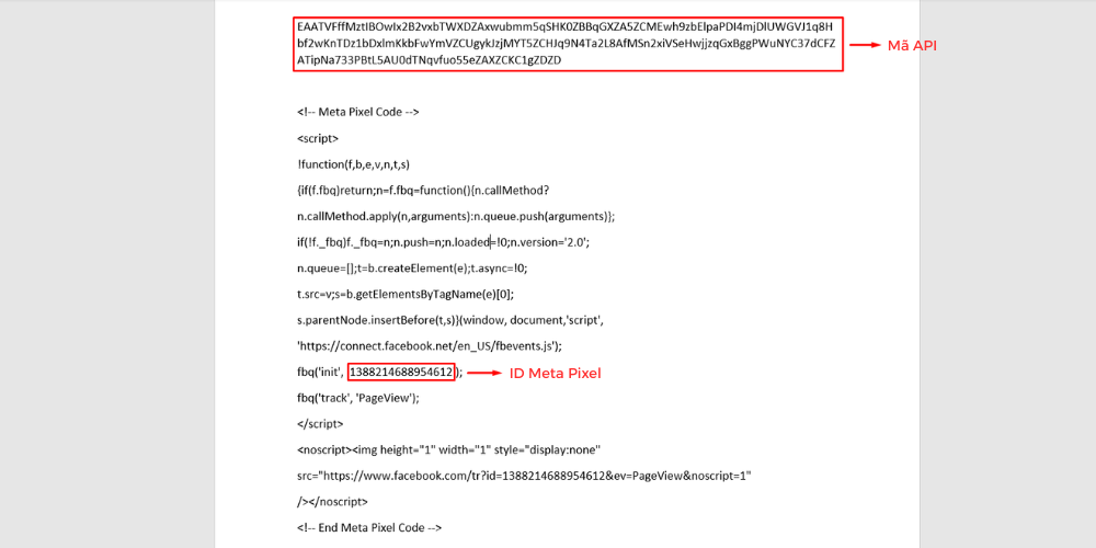 Mã API và ID Meta Pixel