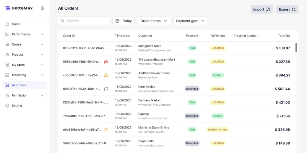 Navigate to the All Orders tab to update tracking number on BettaMax store