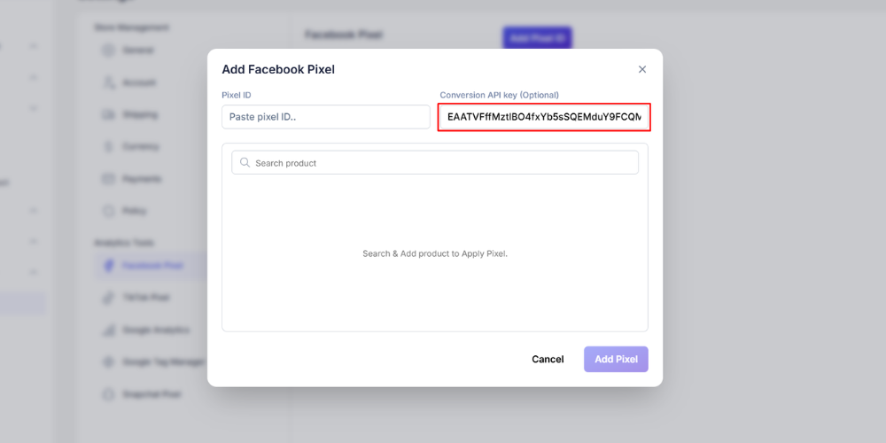 Add your Facebook Conversion API token to your store