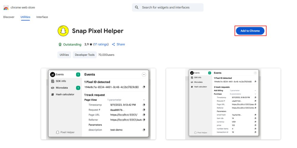 Bạn cài đặt tiện ích Snap Pixel Helper