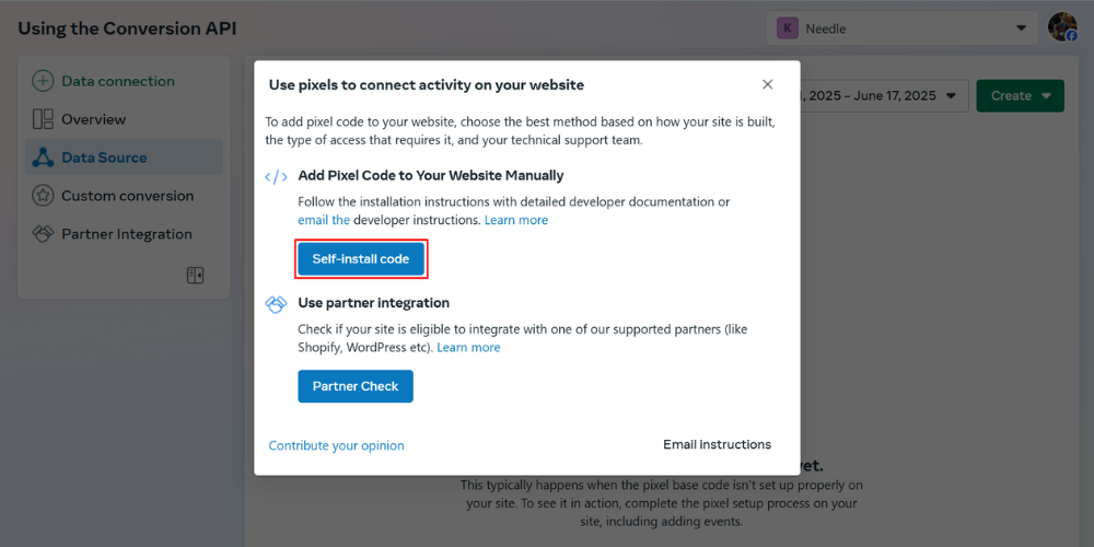 Nhấn chọn Self-install code