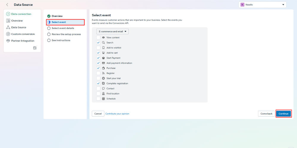 Người dùng lựa chọn những hành động muốn theo dõi trên website