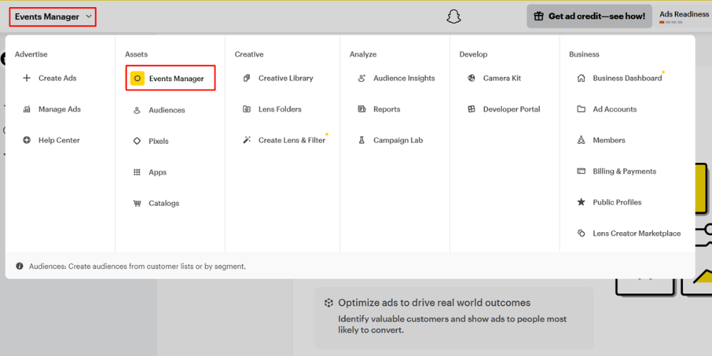 Access the Events Manager dashboard