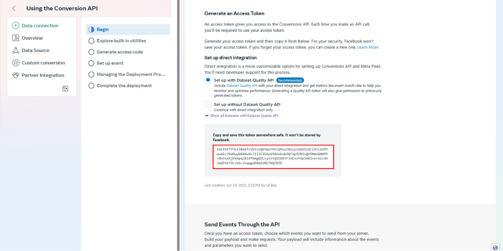 Copy the Conversion API token