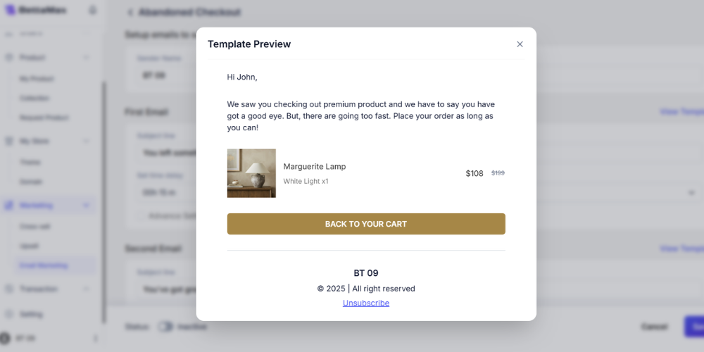 Hệ thống email marketing nhắc nhở buyer hoàn tất đơn hàng