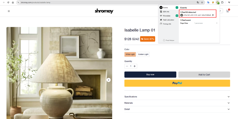 Bạn vào trang online store để kiểm tra xem Pixel đã được gắn thành công hay chưa