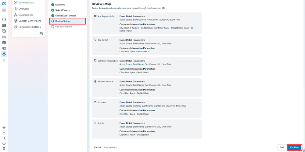 Review the event settings before proceeding