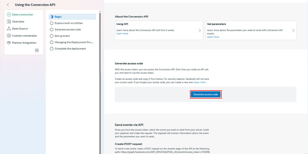 Người dùng tạo mã Conversion API