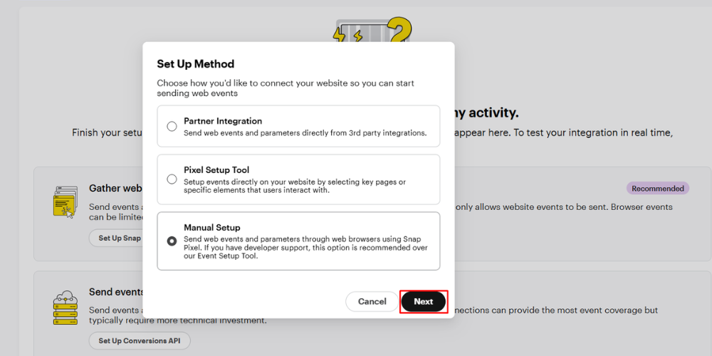 Choose the manual setup method