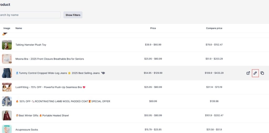 Select the product you want to apply your custom layout to