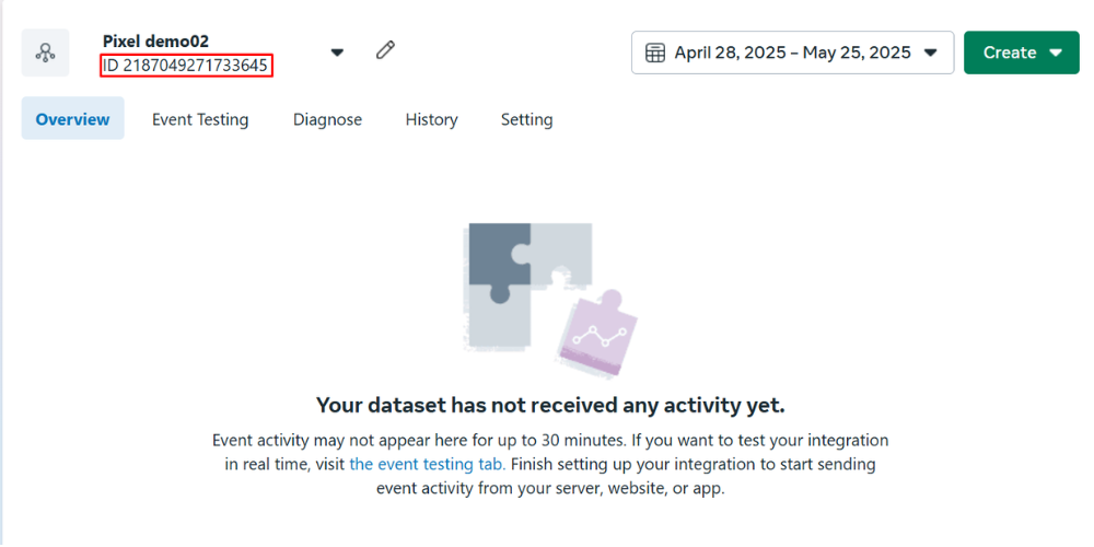 Copies the code containing the Facebook Pixel ID